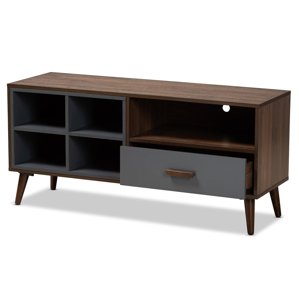 Baxton Studio Modern And Contemporary 2-Tone 1-Drawer TV Stand, 22-1/4inH x 47-1/4inW x 15-1/2inD, Gray/Walnut Brown