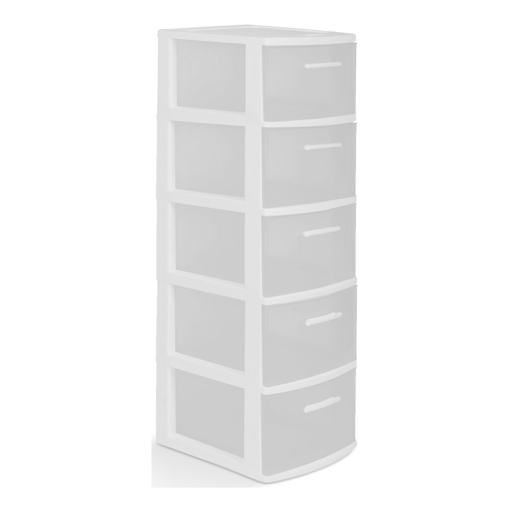 Inval By MQ Resin Storage Cabinets, 5 Drawers, 39inH x 13inW x 15inD, White/Clear, Pack Of 2 Cabinets