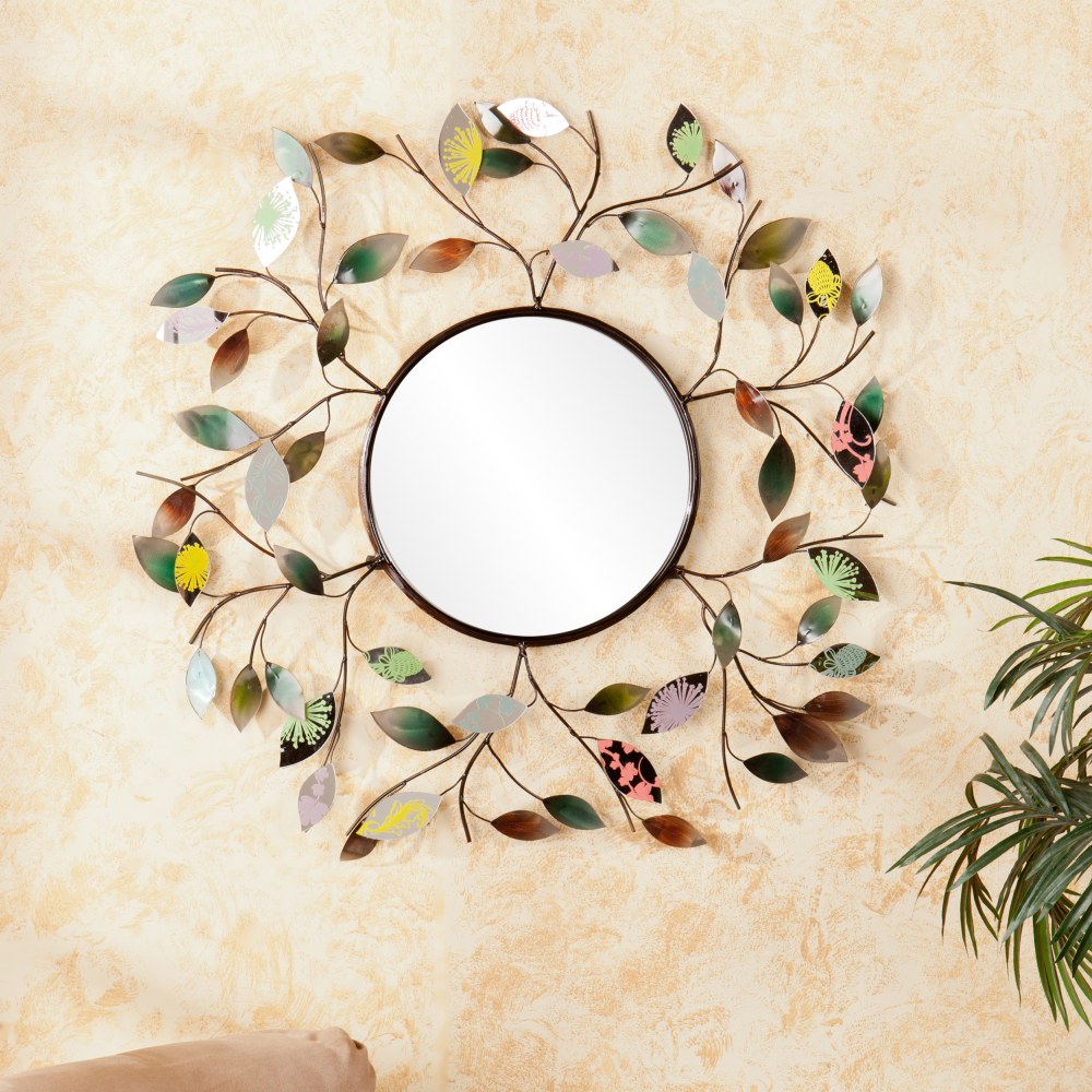 SEI Furniture Decorative Metallic Round Leaf Wall Mirror, 32 1/2in x 2in, Multicolor