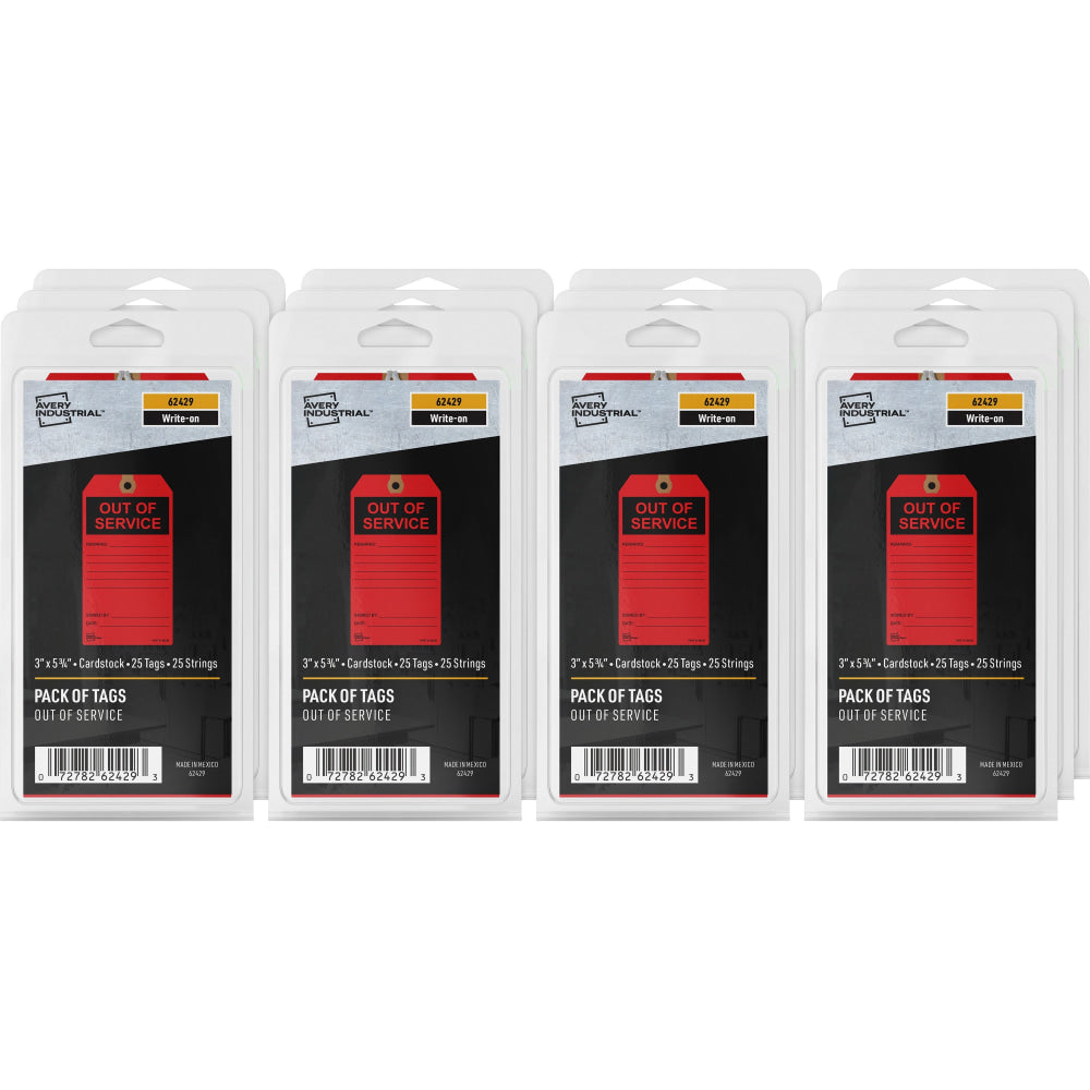 Avery Preprinted OUT OF SERVICE Red Service Tags - 5.75in Length x 3in Width - 25 / Pack - Card Stock - Red