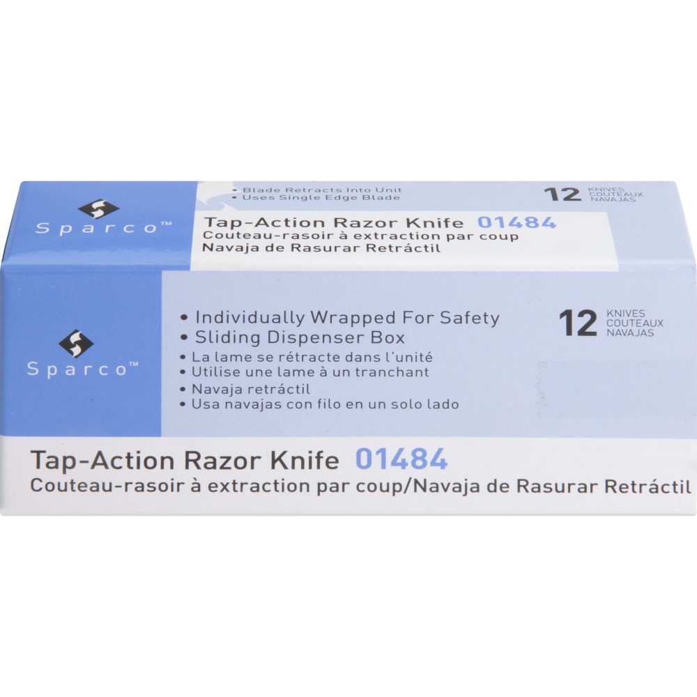 Sparco Tap Action Razor Knife - Stainless Steel Blade - Reversible - 12 / Box