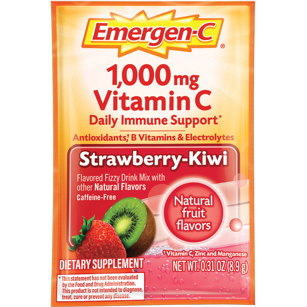 Emergen-C Vitamin C Drink Mix For Immune Support, 0.32 Oz Per Pack, Strawberry Kiwi, Box Of 30 Packs