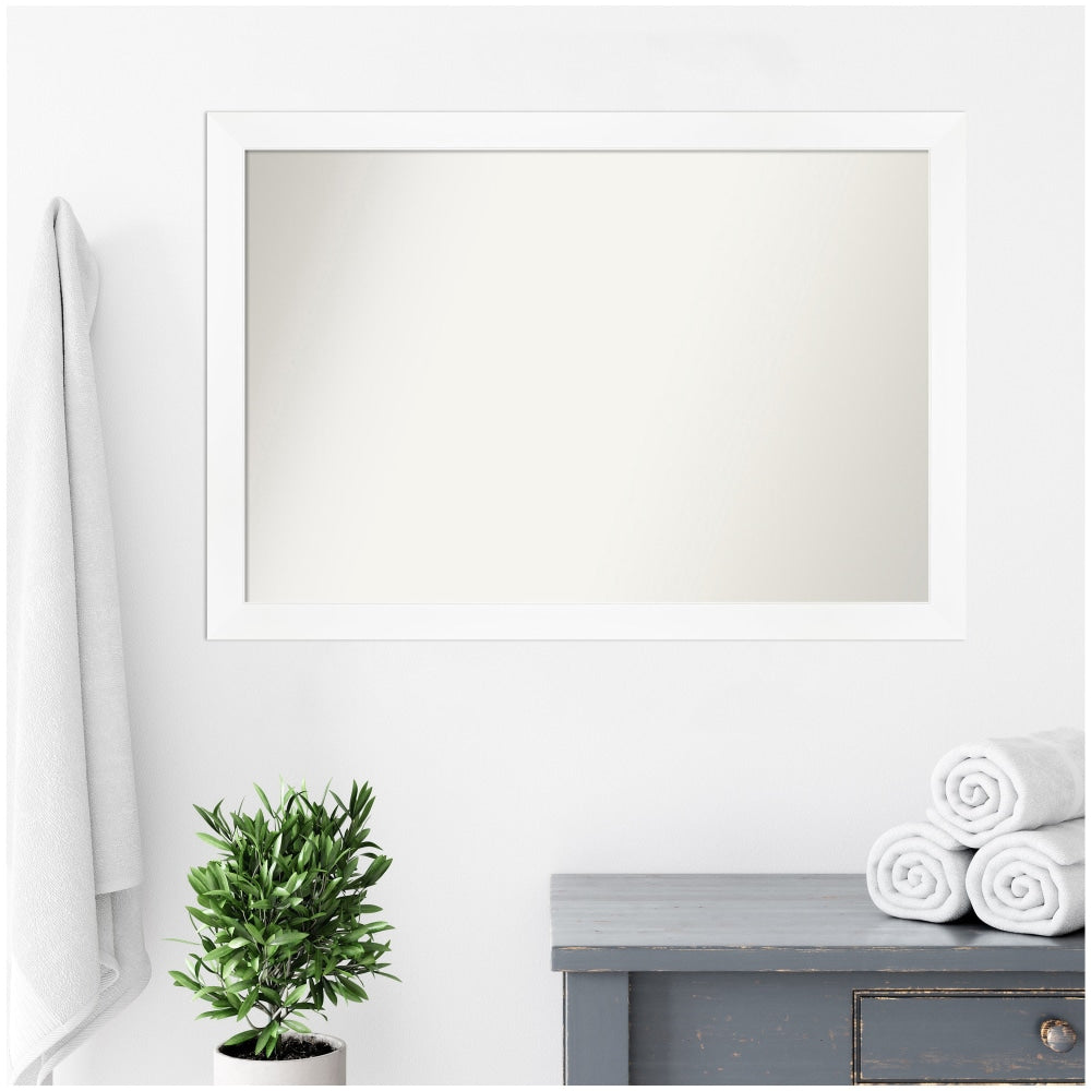 Amanti Art Narrow Non-Beveled Rectangle Framed Bathroom Wall Mirror, 27-1/4in x 39-1/4in, Cabinet White