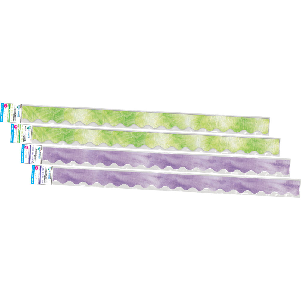 Barker Creek Double-Sided Scalloped-Edge Border Strips, 2-1/4in x 36in, Purple/Lime Tie-Dye And Ombre, Pack Of 52 Strips