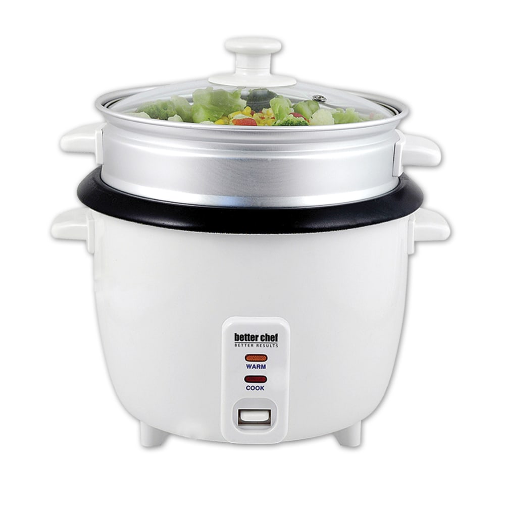 Better Chef 5-Cup Rice Cooker With Food Steamer Attachment, White