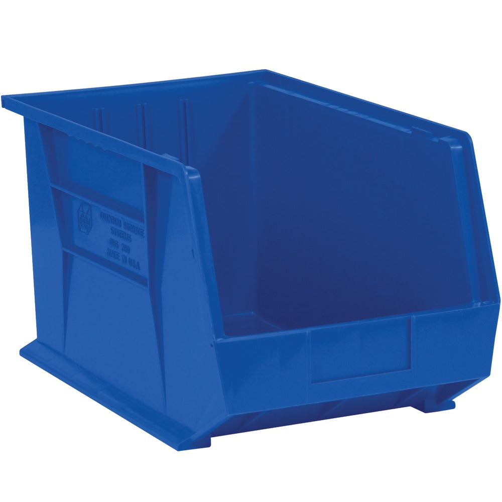 Partners Brand Plastic Stack & Hang Bin Boxes, Medium Size, 16in x 11in x 8in, Blue, Pack Of 4