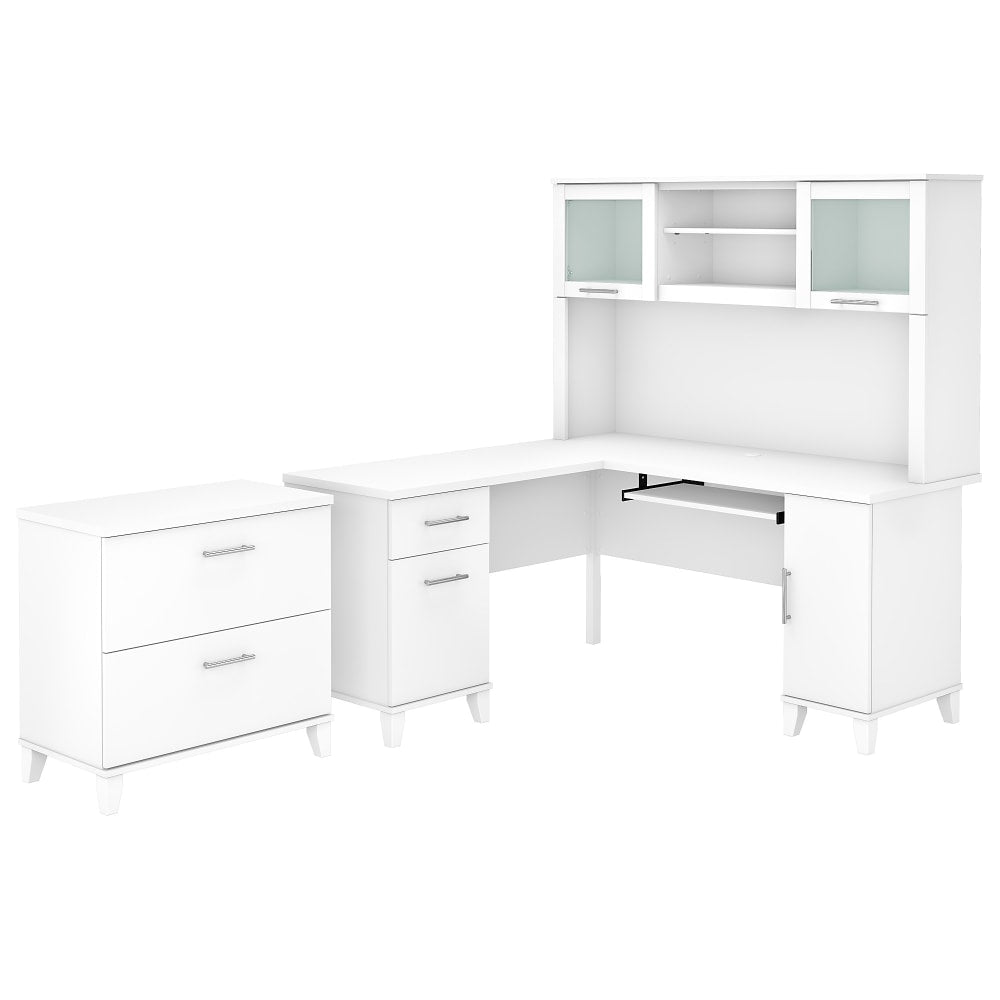 Bush Business Furniture Somerset 60inW L-Shaped Corner Desk With Hutch And Lateral File Cabinet, White, Standard Delivery