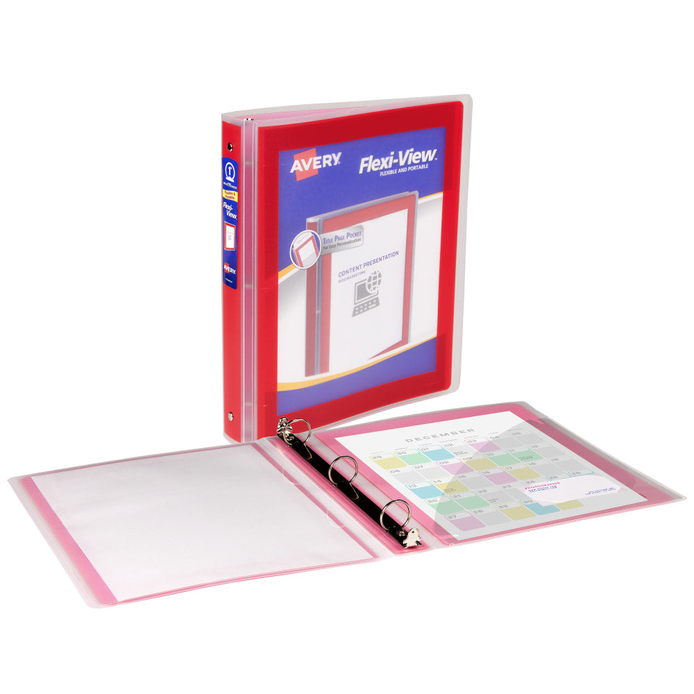 Avery Flexi-View 3 Ring Binder, 1in Round Rings, Red, 1 Binder