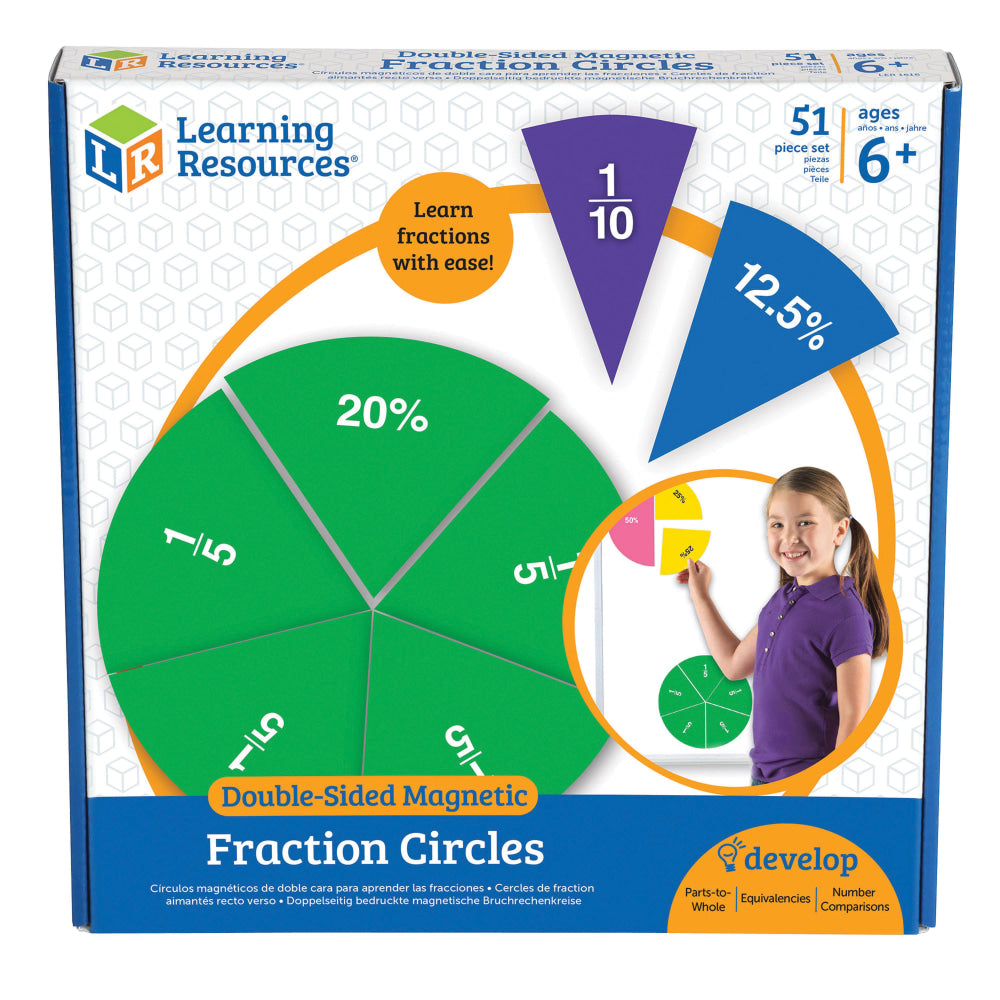 Learning Resources Double-Sided Magnetic Fraction Circles, 7 1/2in, Grades 1-9, Set Of 9