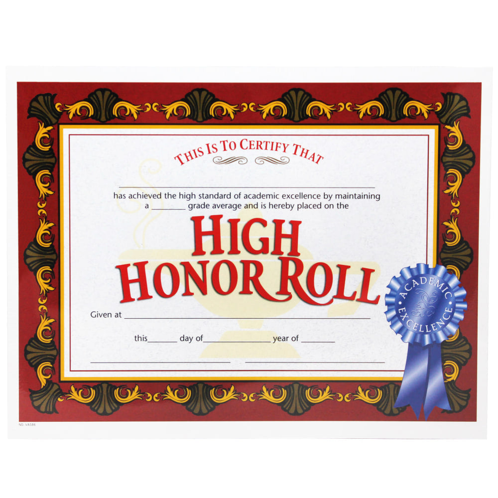 Hayes Certificates, 8-1/2in x 11in, High Honor Roll, Red, 30 Certificates Per Pack, Set Of 3 Packs