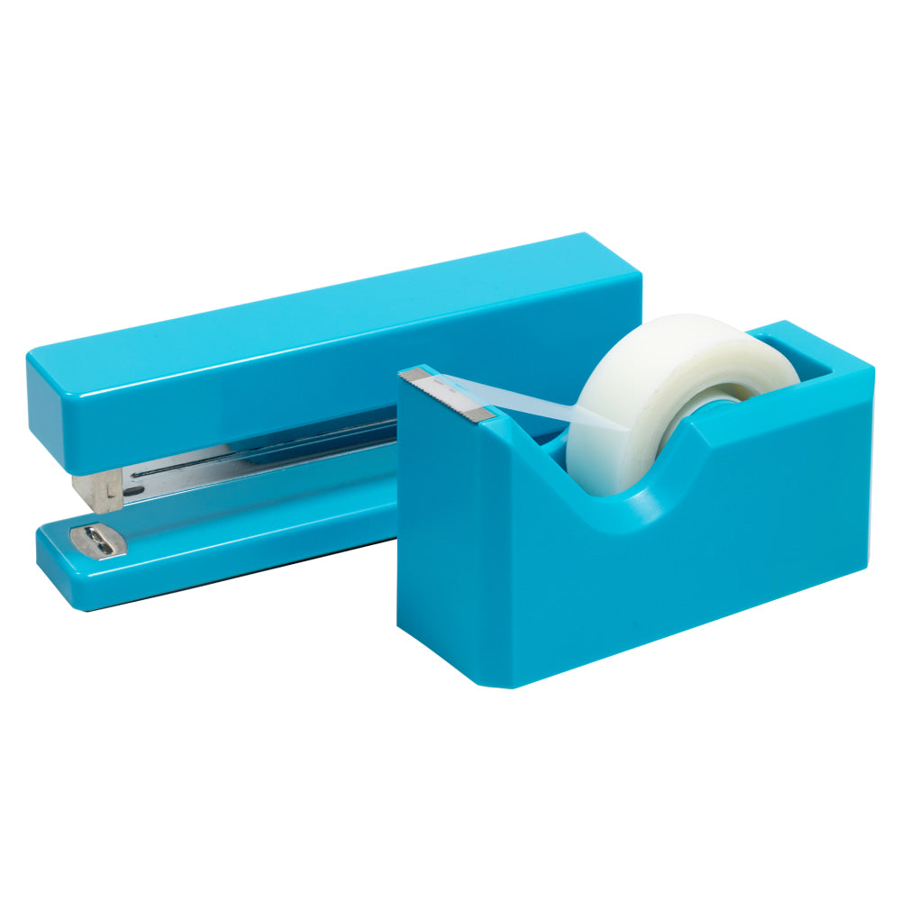 JAM Paper 2-Piece Office And Desk Set, 1 Stapler & 1 Tape Dispenser, Blue