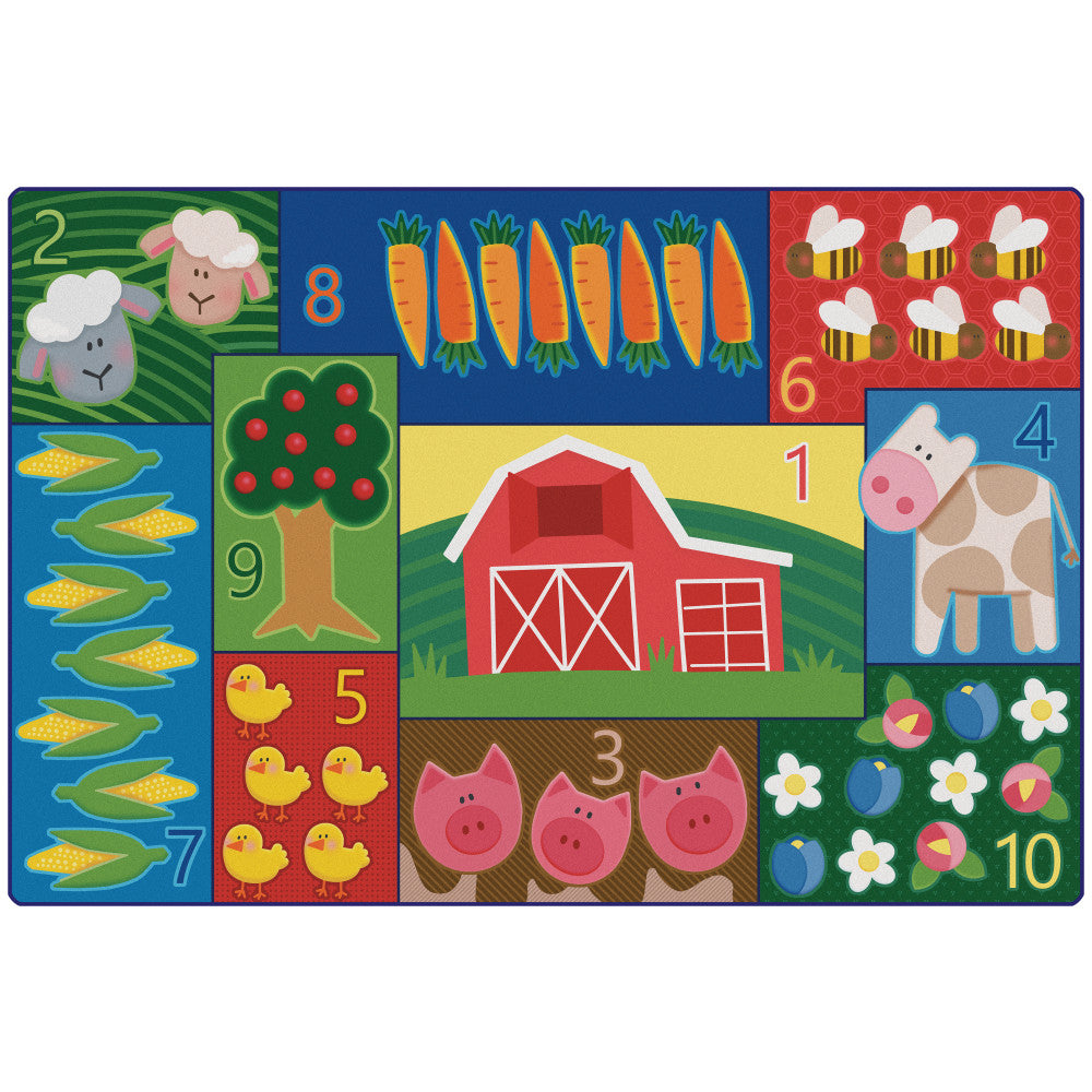 Carpets for Kids Pixel Perfect Collection Farm Counting and Seating Rug, 6ft x 9ft, Multicolor