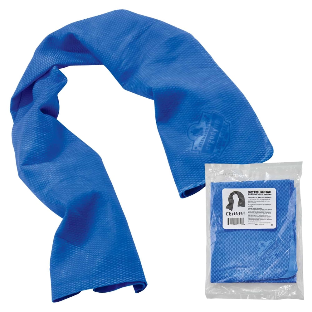 Ergodyne Chill-Its 6602 Evaporative Cooling Towel, 29-1/2inH x 13inW, Blue, Pack Of 50 Towels