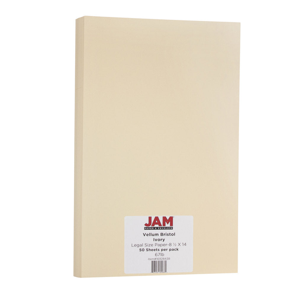 JAM Paper Legal Card Stock, Vellum Bristol Ivory, Legal (8.5in x 14in), 67 Lb, Pack Of 50