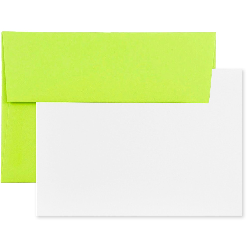 JAM Paper Stationery Set, 4 3/4in x 6 1/2in, Ultra Lime/White, Set Of 25 Cards And Envelopes