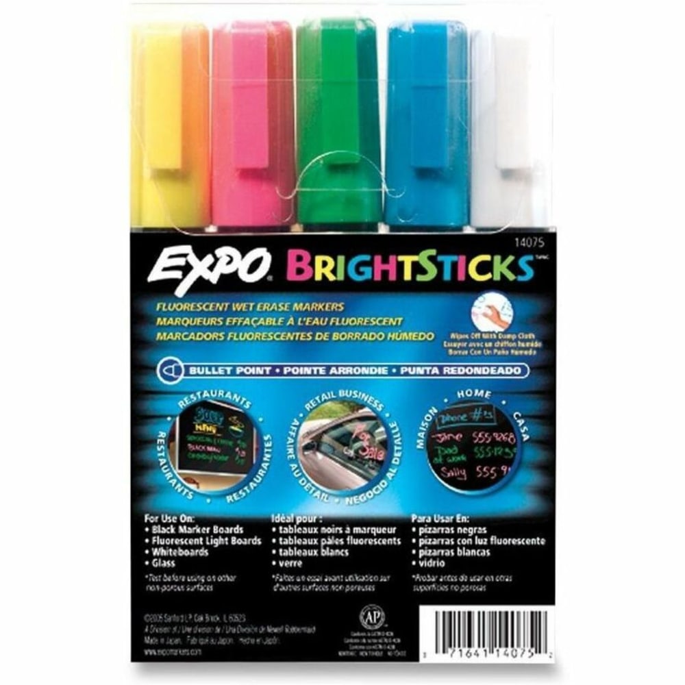 EXPO Bright Sticks Wet-Erase Fluorescent Markers, Assorted Colors, Pack Of 5