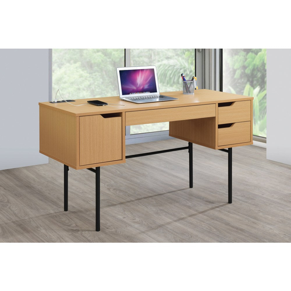 Office Star Denmark 54inW Executive Computer Desk With Power And Lockdowel Fastening System, Natural