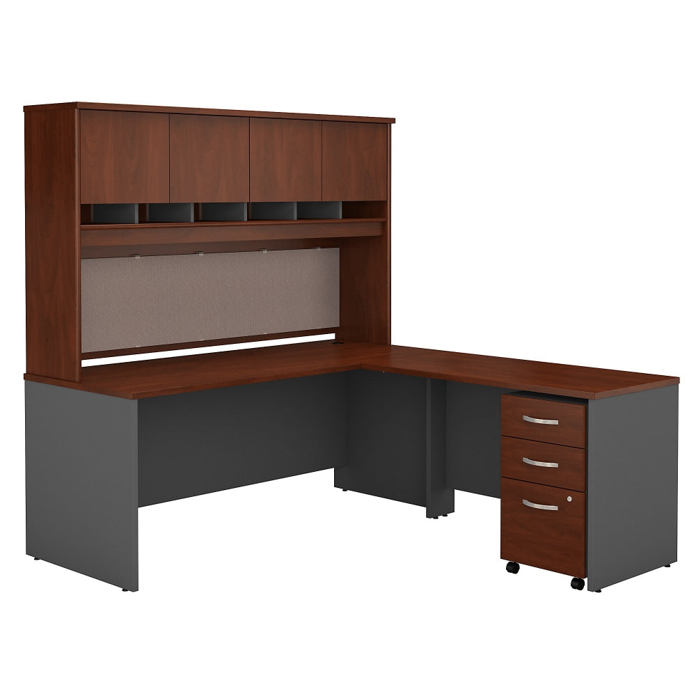 Bush Business Furniture Components 72inW L Shaped Desk with Hutch and 3 Drawer Mobile File Cabinet, Hansen Cherry/Graphite Gray, Standard Delivery