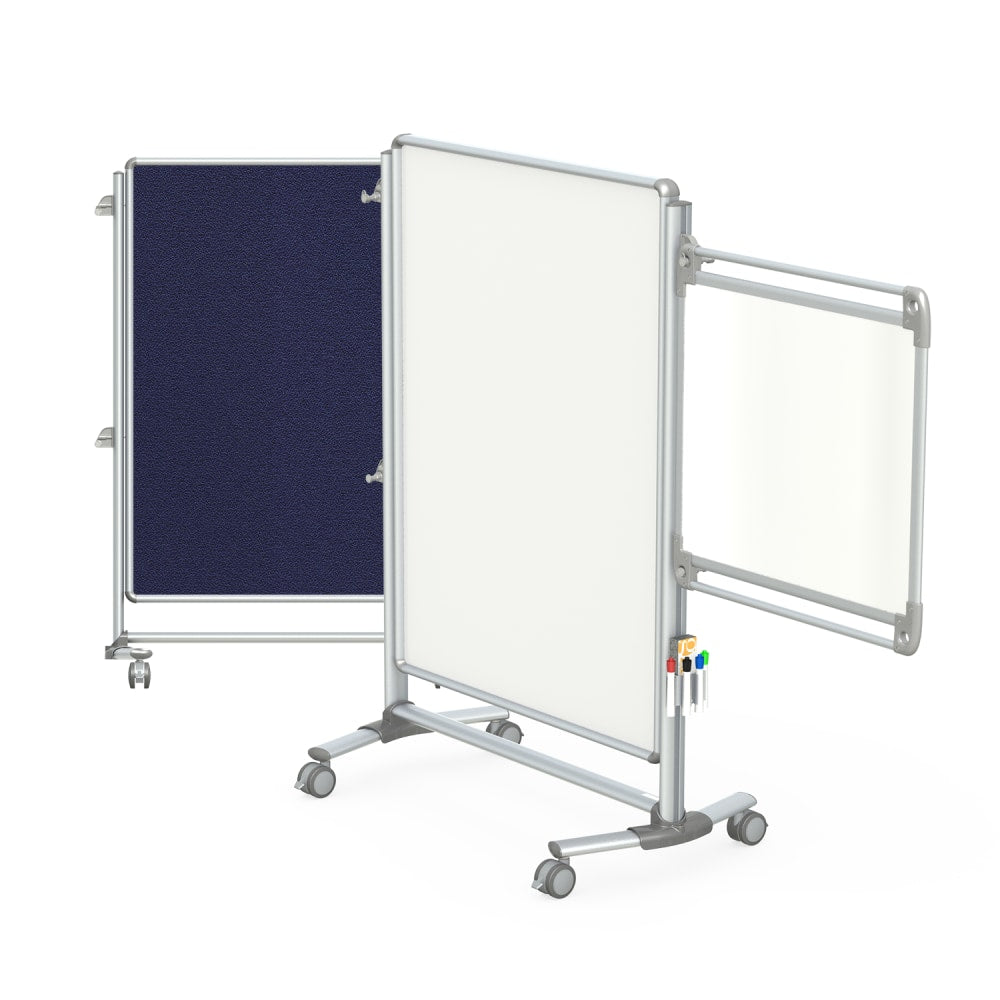 Ghent Nexus Jr Partition Double-Sided Mobile Magentic Fabric/Non-Magnetic Dry-Erase/Bulletin Board, 34 1/4in x 46 1/4in, Blue Board/Silver Aluminum Frame