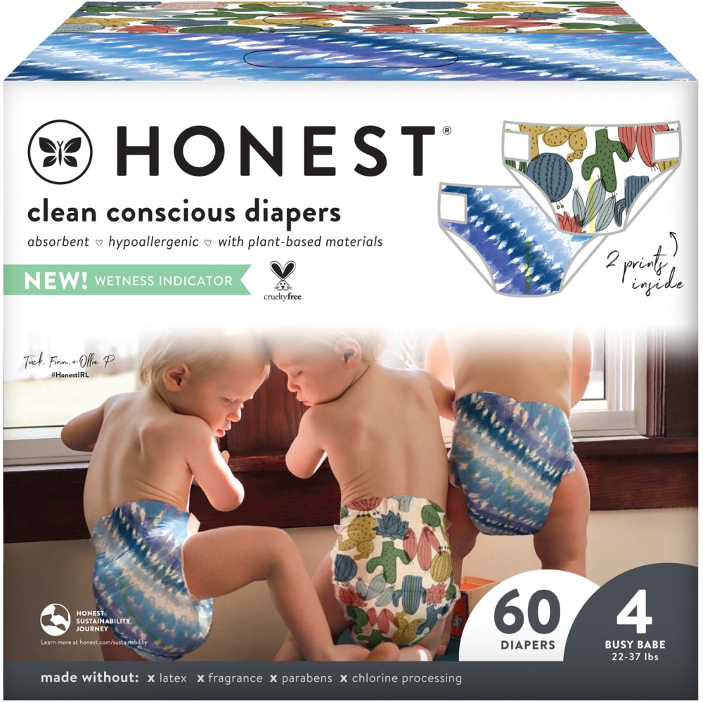 The Honest Company Clean Conscious Diapers, Size 4, Tie-Dye/Cactus, 60 Diapers Per Box