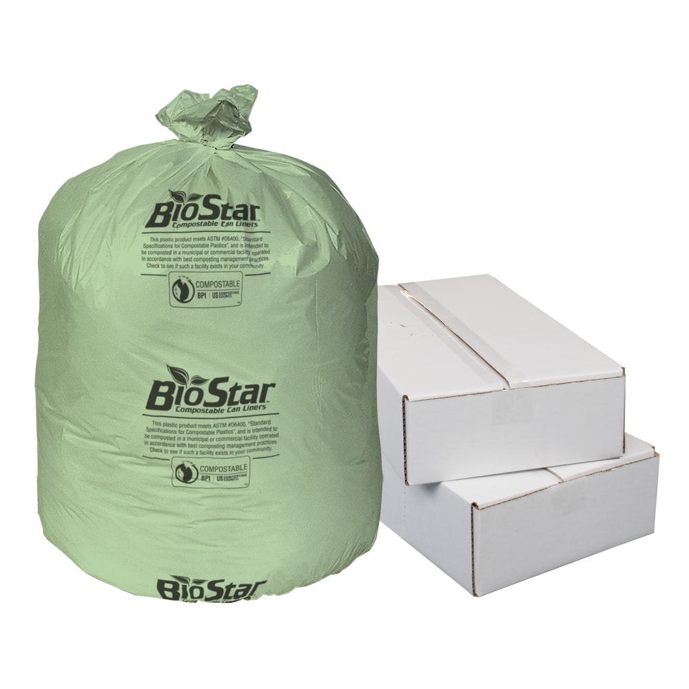 Highmark Bio Star Compostable 1-mil Trash Can Liners, 32 Gallons, Green, Pack Of 150