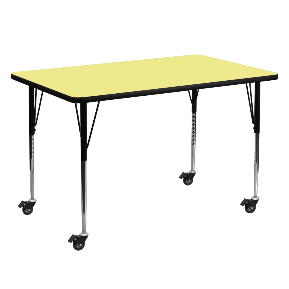 Flash Furniture Mobile Rectangular Thermal Laminate Activity Table With Standard Height-Adjustable Legs, 30-3/8inH x 30inW x 60inD, Yellow