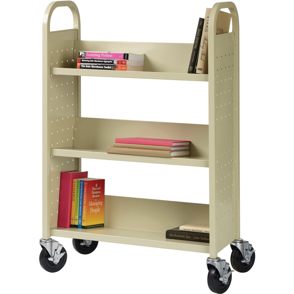 Lorell Single-Sided Mobile Steel Book Cart, 3-Shelf, Putty