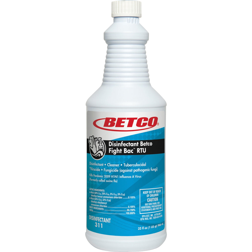 Betco Fight-Bac RTU Disinfectant Spray, Pleasant Scent, 32 Oz Bottle, Case Of 12