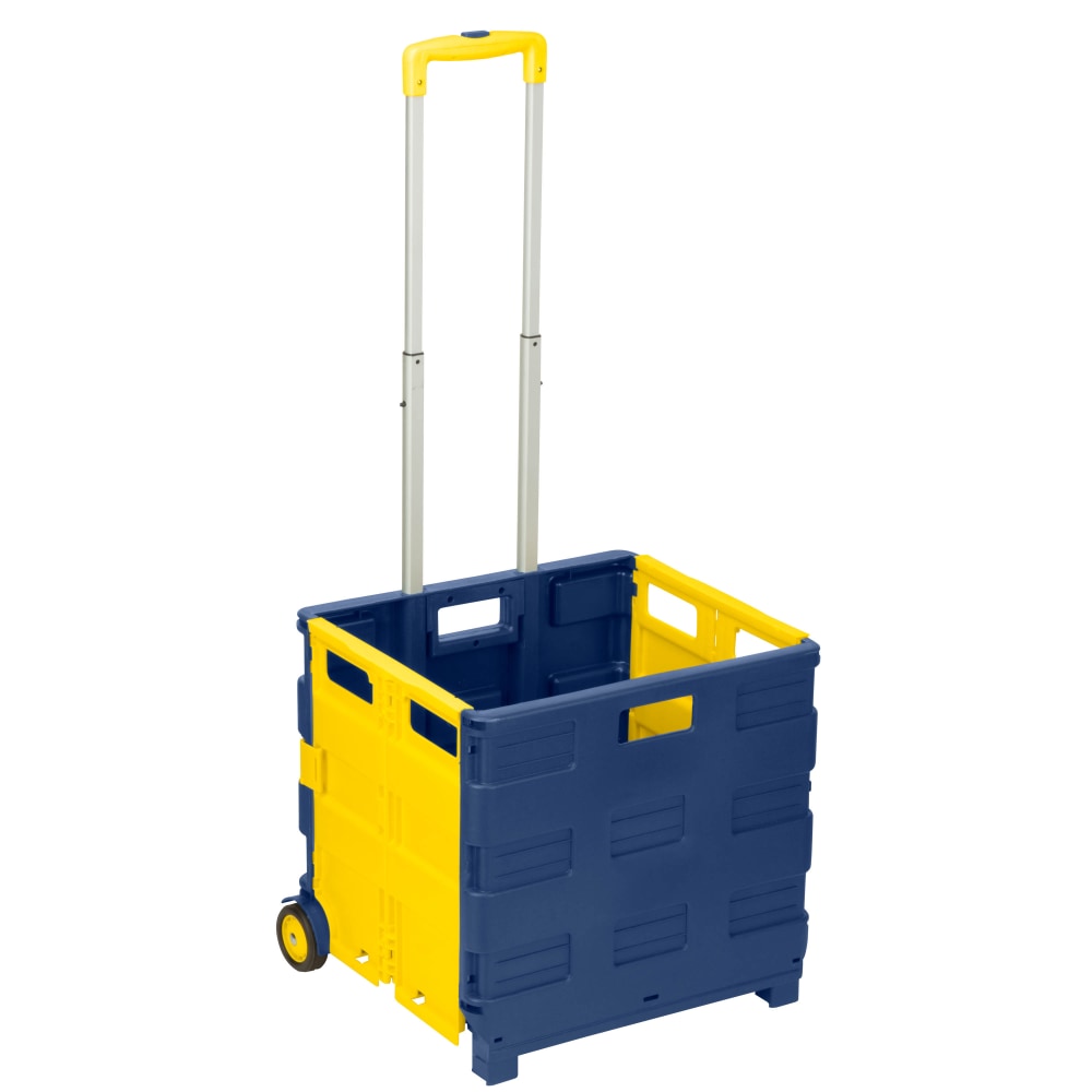 Honey-can-do Folding Utility Cart - Telescopic Handle - 75 lb Capacity - 17in Width x 8in Depth x 17in Height - Blue, Yellow