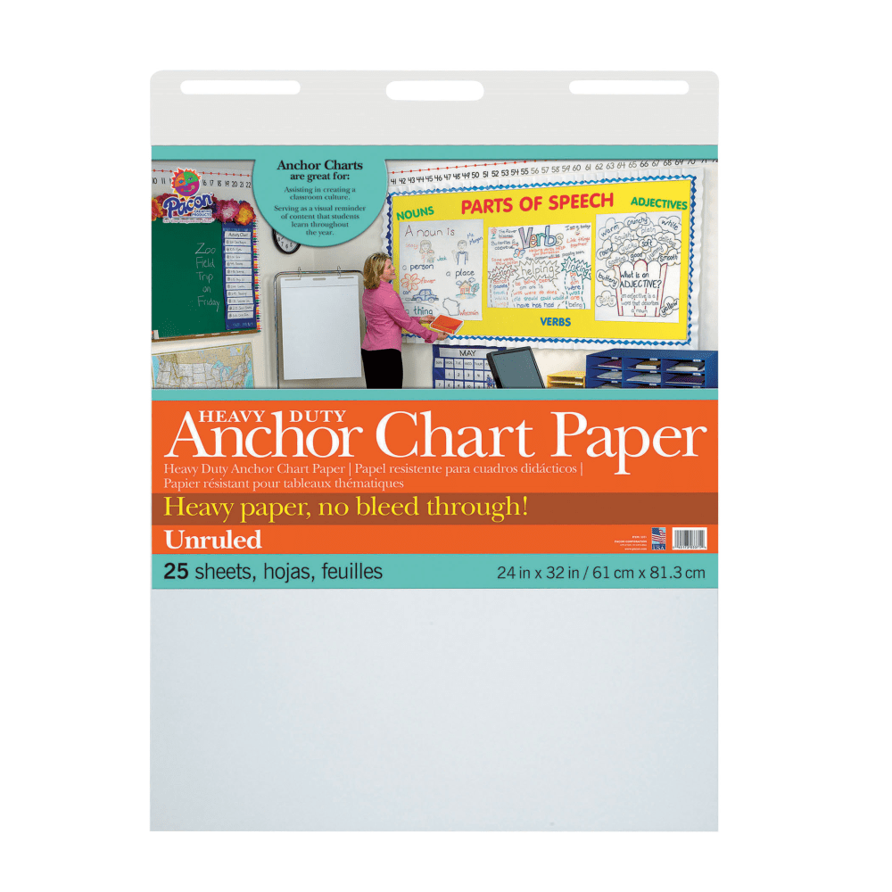 Pacon Heavy-Duty Anchor Chart Paper Pad, 24in x 32in, Unruled, White, 25 Sheets