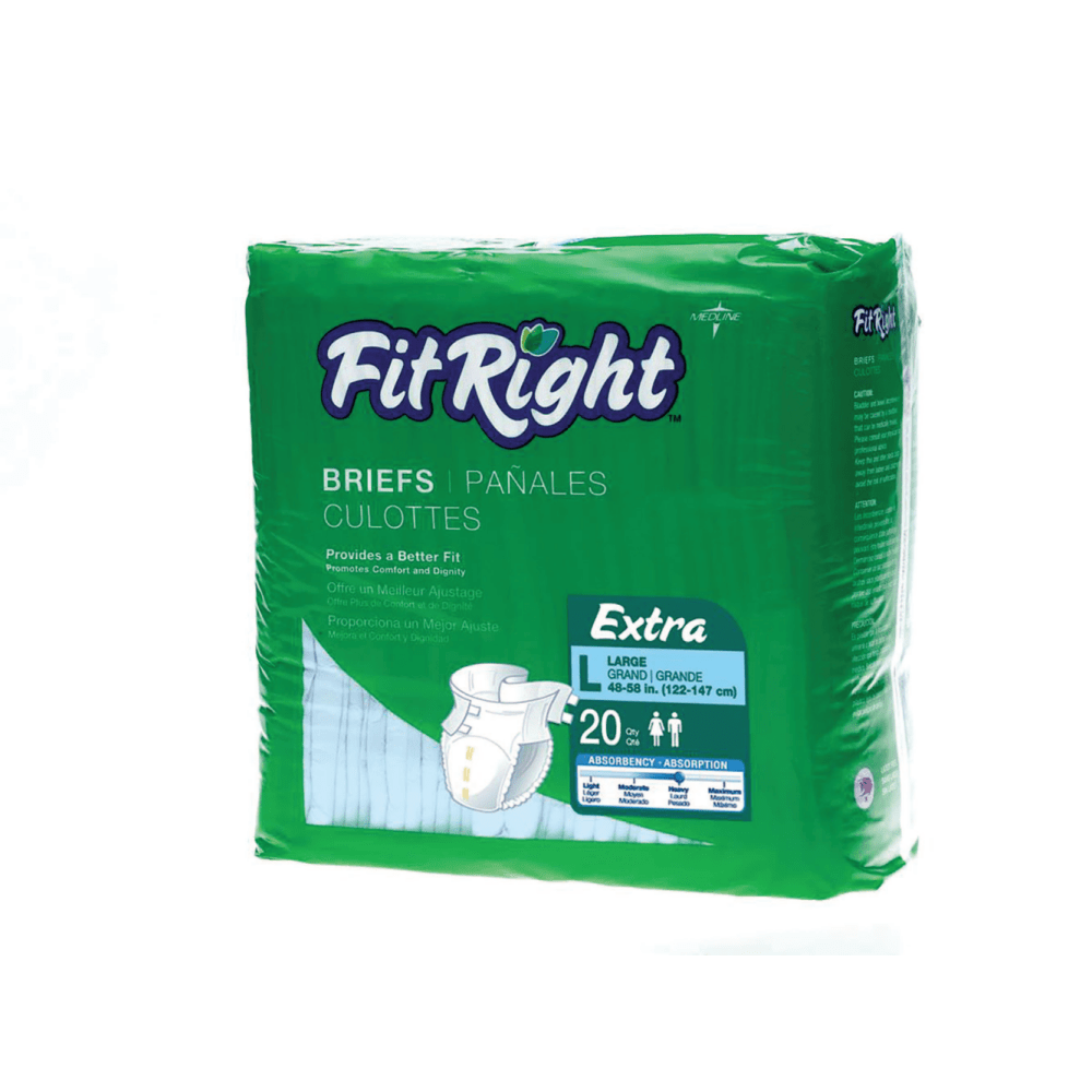 FitRight Extra Disposable Briefs, Large, Blue/White, 20 Briefs Per Bag, Case Of 4 Bags