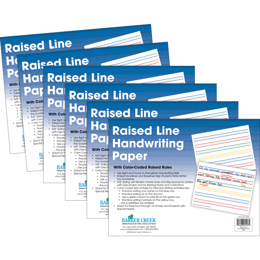 Barker Creek Handwriting Paper, 8-1/2in x 11in, Raised Line, Pack Of 300 Sheets