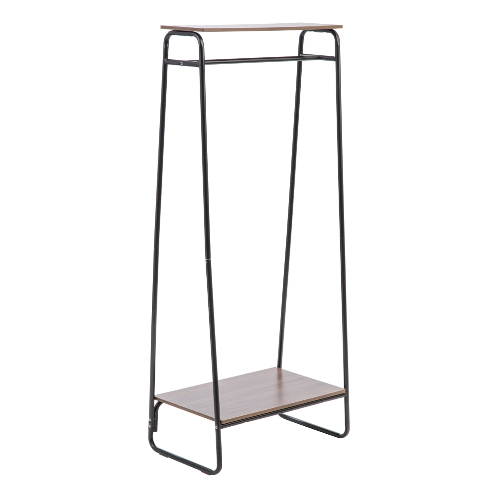 IRIS Metal Garment Rack With 2 Wooden Shelves, 59-1/2inH x 29-1/4inW x 15-3/4inD, Black/Dark Brown