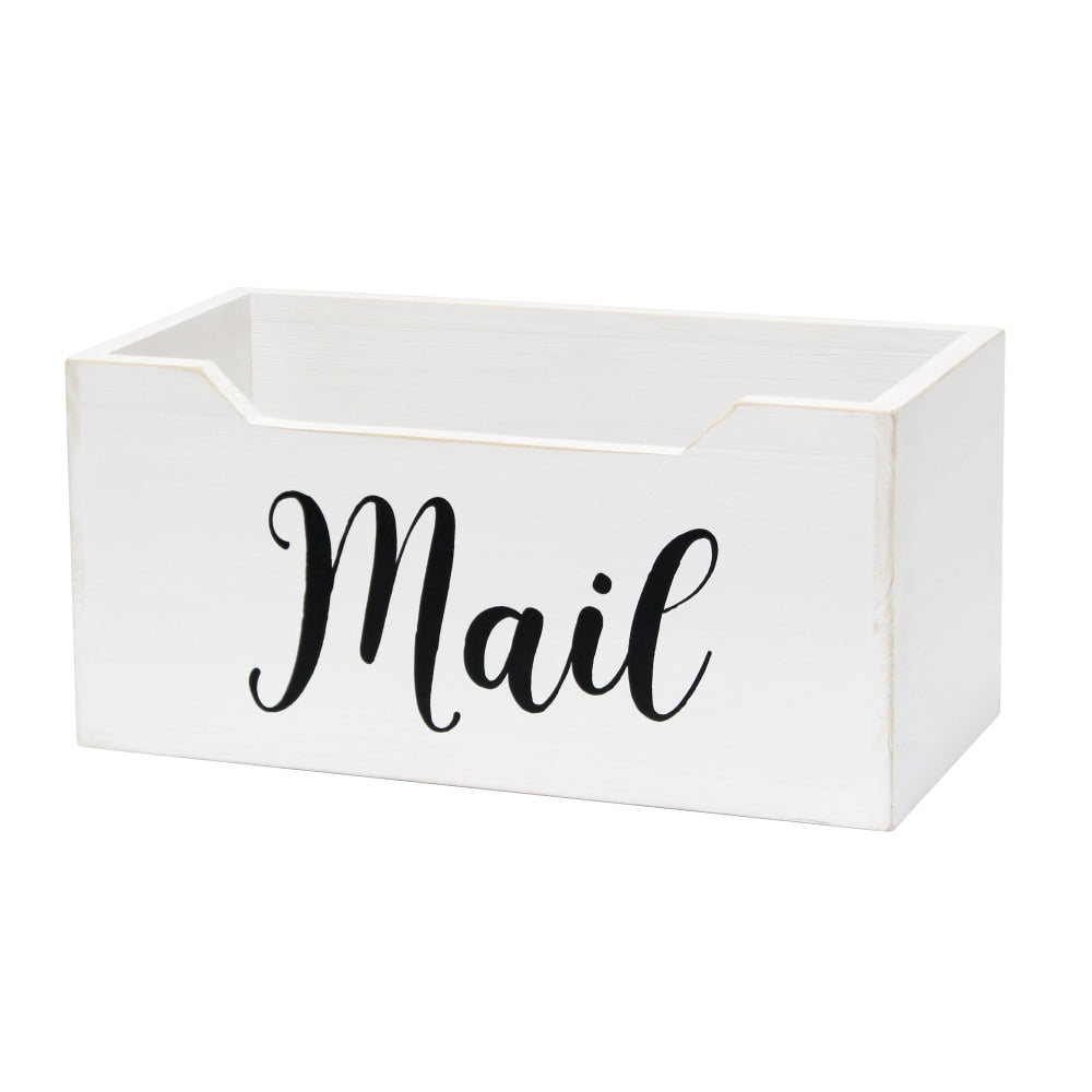 Elegant Designs Tabletop Decorative Script Word Organizer Box, 5-1/2inH x 5-1/2inW x 11-1/2inD, Whitewash