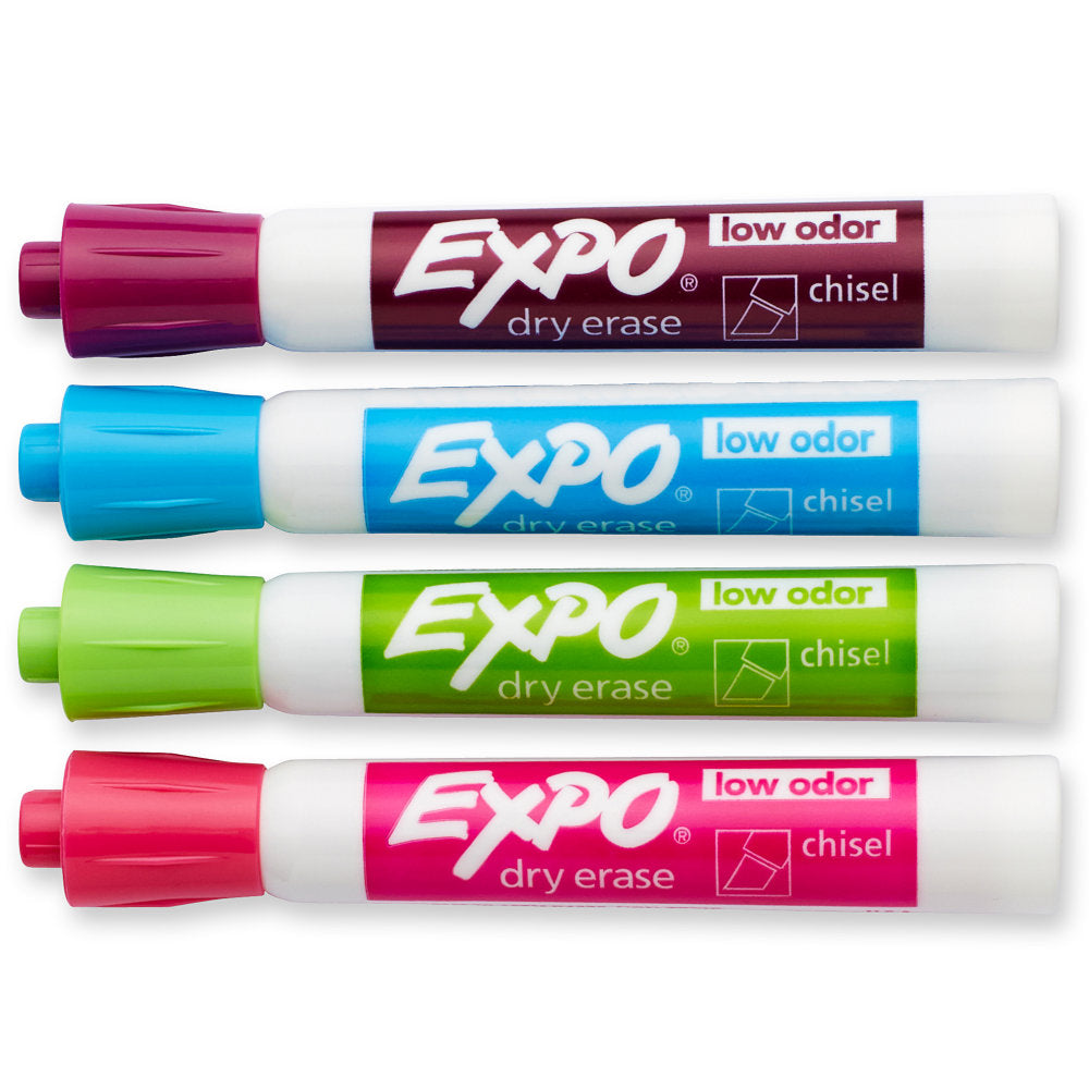 EXPO Low-Odor Dry-Erase Markers, Chisel Point, Assorted Fashion Colors, Pack Of 4