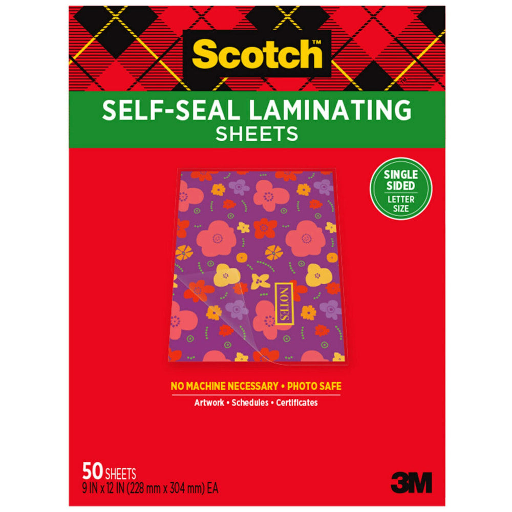 Scotch Self-Seal Laminating Sheets, 50 Laminating Sheets, Laminate Business Cards, Banners and Essays, Ideal Office or Back to School Supplies, Fits Letter Size (9 in. x 12 in.) Paper