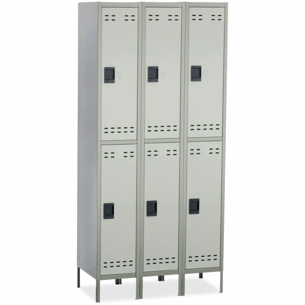 Safco Double-Tier Two-Tone 3-Column Locker With Legs, 78inH x 36inW x 18inD, Gray