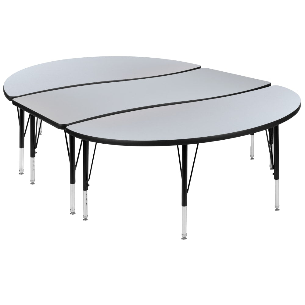 Flash Furniture Oval Wave Flexible Thermal Laminate 3-Piece Activity Table Set With Height-Adjustable Short Legs, 25-1/4inH x 60inW 86inD, Gray