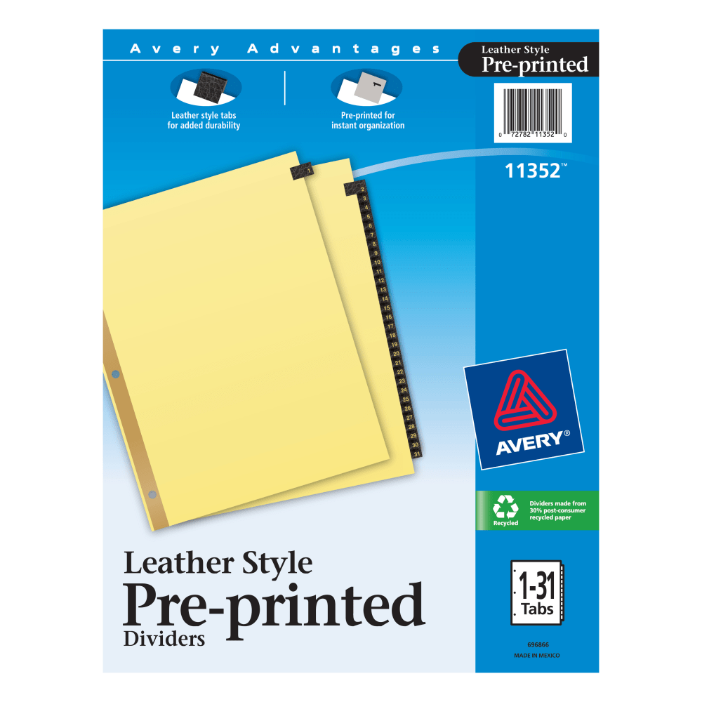 Avery Black Leather Tab Dividers, 1-31