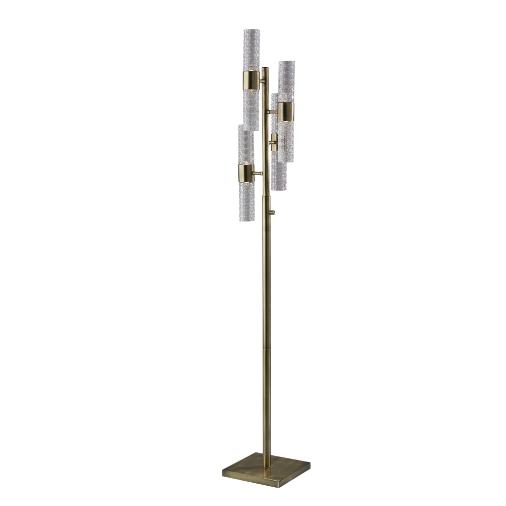 Adesso Harriet 4-Light LED Floor Lamp, 67inH, Clear Shade/Antique Brass Base