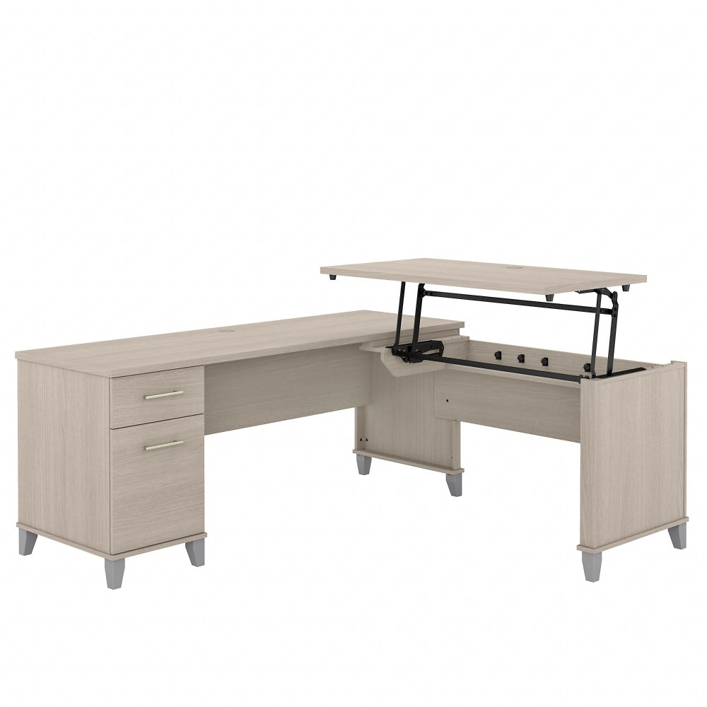 Bush Furniture Somerset 72inW 3-Position Sit-to-Stand L-Shaped Desk, Sand Oak, Standard Delivery