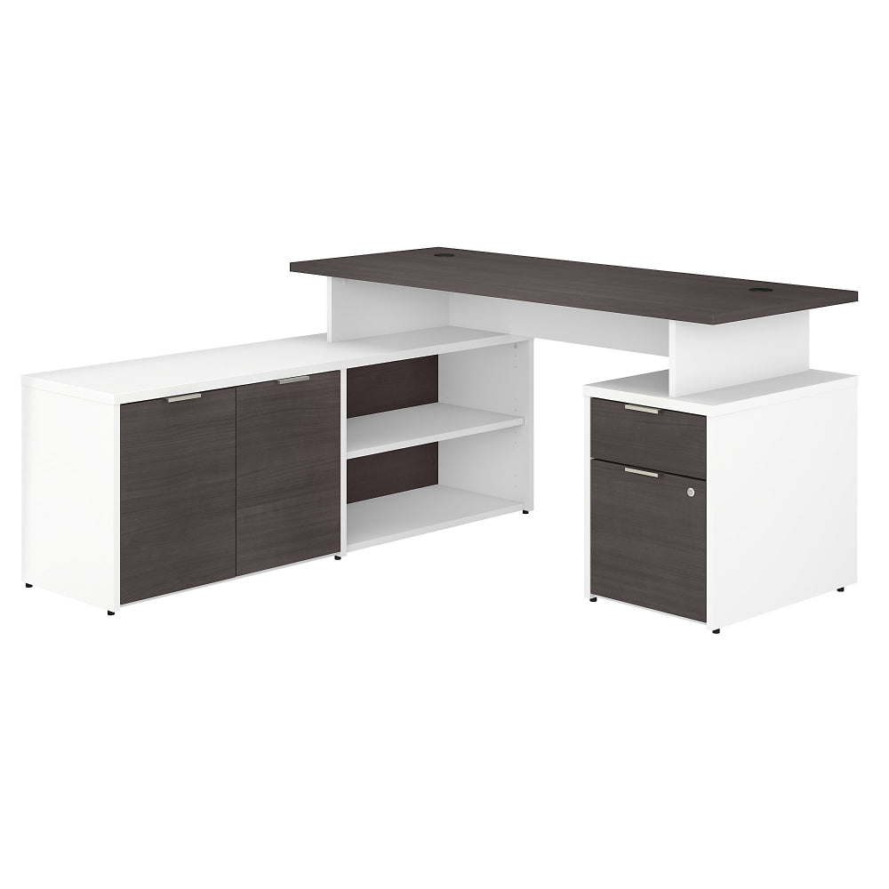 Bush Business Furniture Jamestown 60inW L-Shaped Corner Desk With Drawers, Storm Gray/White, Standard Delivery