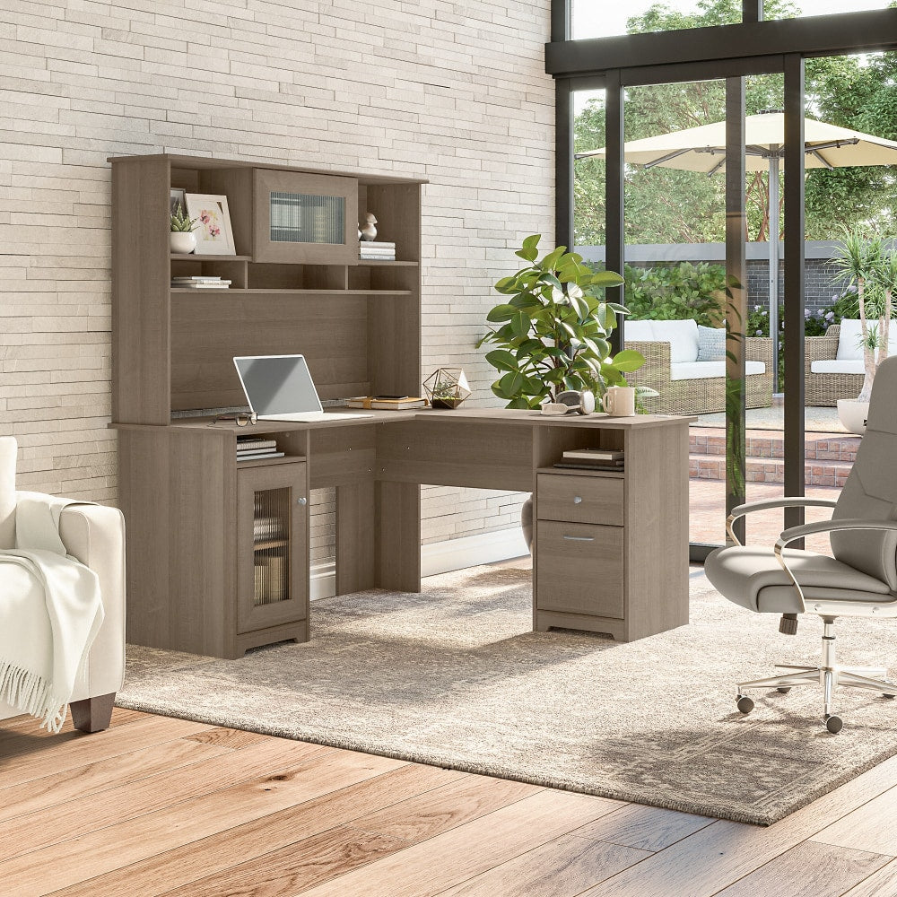 Bush Furniture Cabot 60inW L-Shaped Computer Desk With Hutch, Ash Gray, Standard Delivery