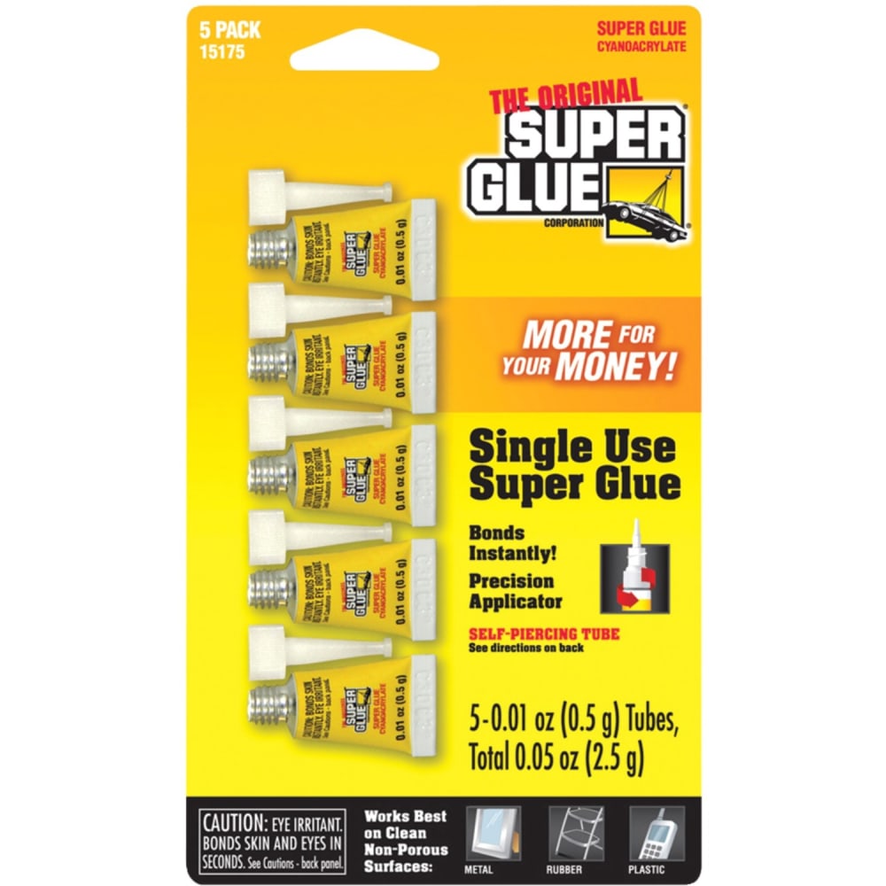 Super Glue Instant Adhesive Mini Tubes - 0.02 oz - 5 / Pack