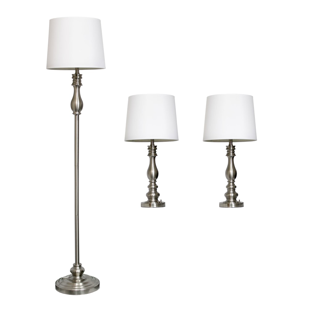 Elegant Designs Three Pack Lamp Set, 60inH, Brushed Steel