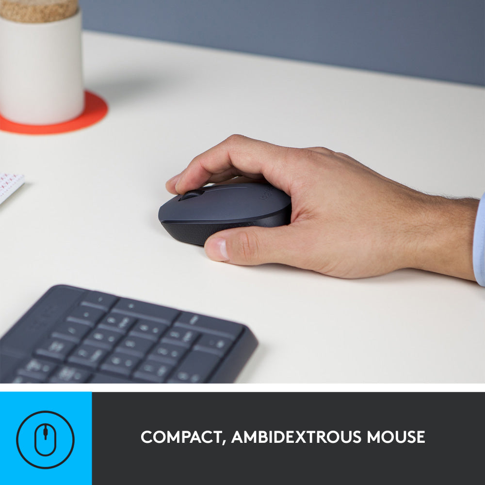 Logitech MK235 Wireless Straight Full-Size Keyboard & Ambidextrous Optical Mouse, Black