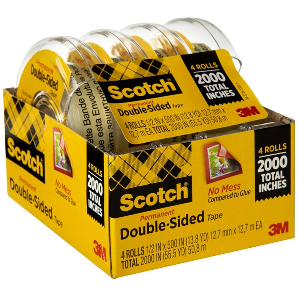 Scotch Double Sided Tape with Dispenser, Photo Safe, 1/2 in x 400 in, 4 Tape Rolls, Clear, Home Office and School Supplies