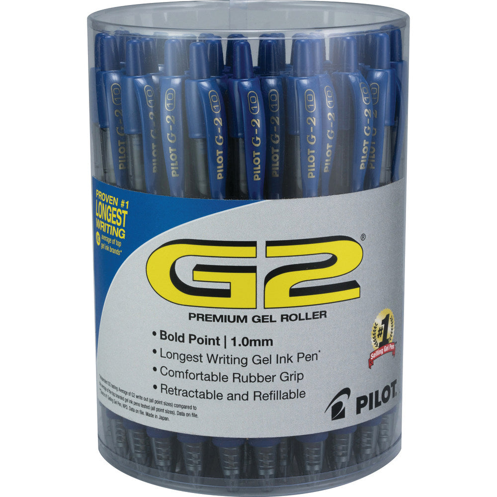 Pilot G2 Retractable Gel Pens, Bold Point, 1.0 mm Point Size, Blue Gel-Based Ink, Clear Barrels, Pack Of 36 Pens