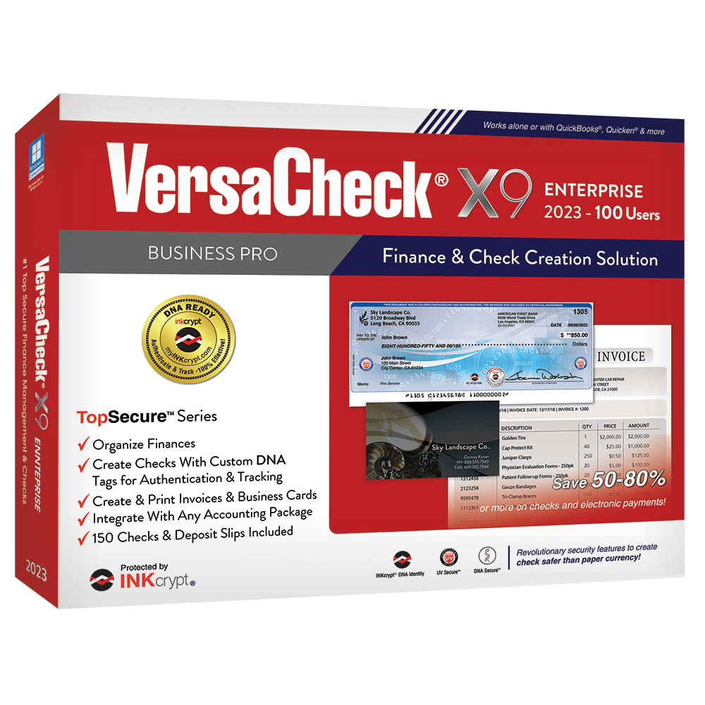 VersaCheck X9 INKcrypt Enterprise Software, 2023, For 100 Users, Windows 8.1/10/11, Disc/Product Key