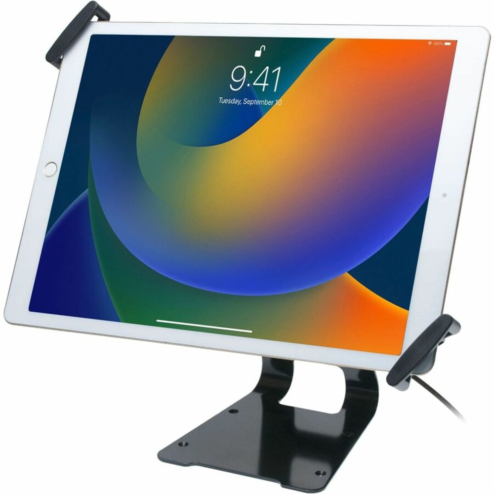 CTA Digital Adjustable Anti-Theft Security Grip And Stand For iPad Pro & Large Tablets, 9.7in -14in, Black